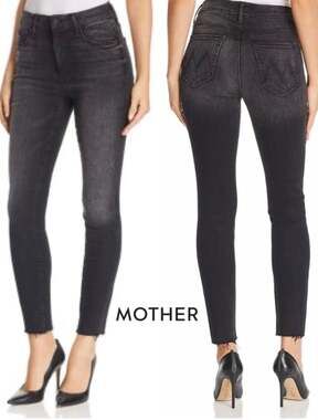 Mother High Waisted Looker Ankle Fray Skinny Jeans in Blackbird Size 29
